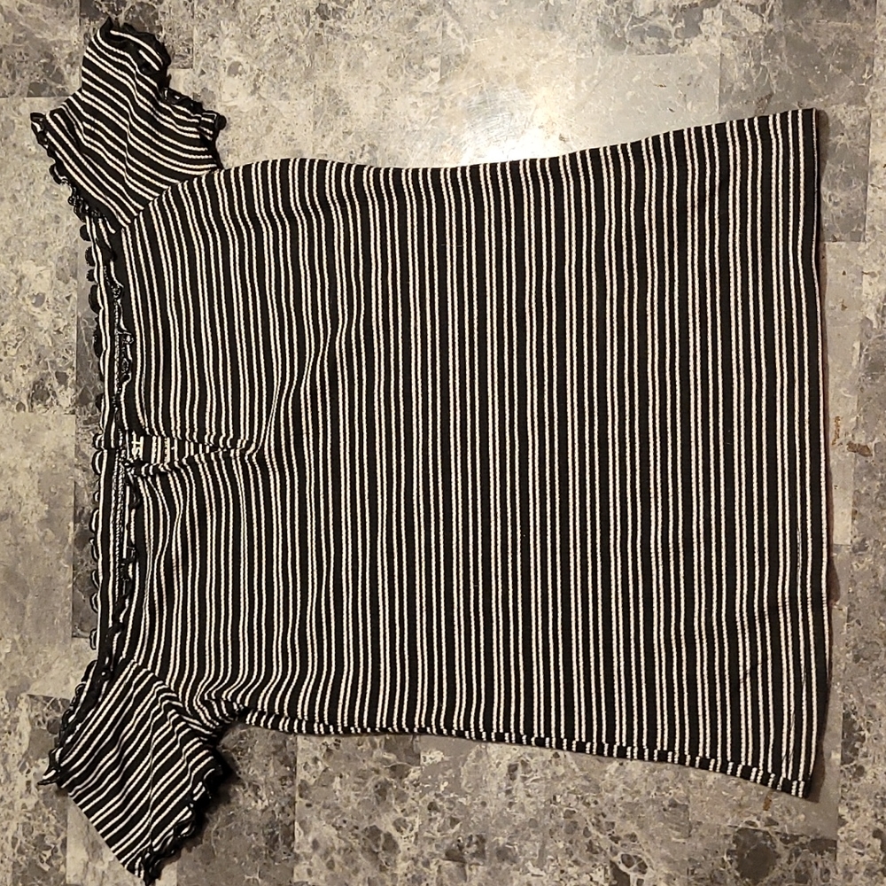 Off the shoulder black and white stripped top